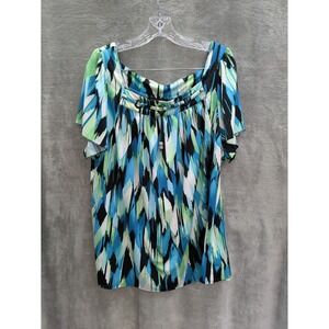 Colorful Blouse Women's 2X Contemporary Casual Abstract‎ Art Maximalism Workwear